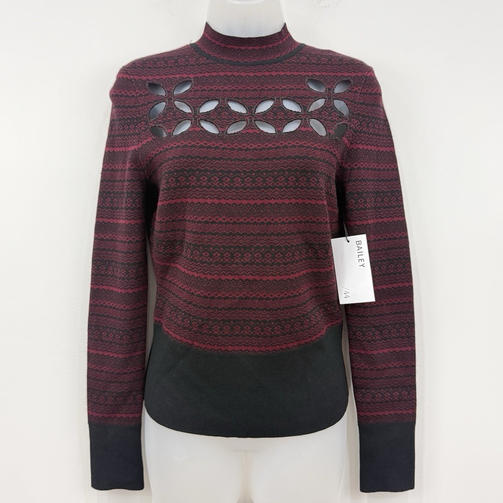 Bailey 44 Slalom Cutout Sweater S Red NWT Edgy Chic Fair Isle Geometric Sexy